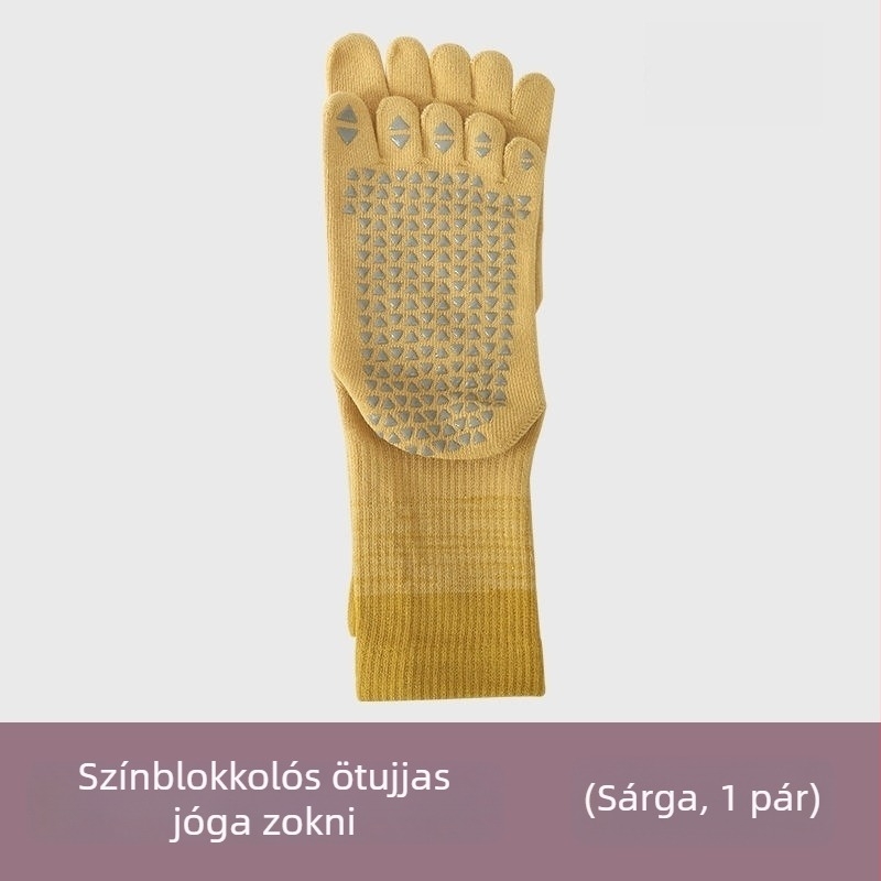 Női ötujjú jóga zokni, középső lábszár hossz, gradiens mintázat, fésült pamut, szilikonos csúszásmentes
