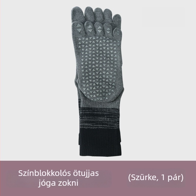 Női ötujjú jóga zokni, középső lábszár hossz, gradiens mintázat, fésült pamut, szilikonos csúszásmentes