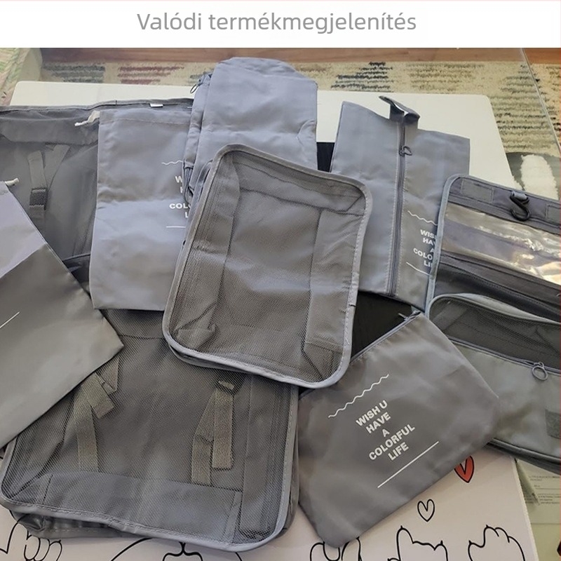 Utazási tároló táskák – 8 darabos készlet, Twill anyag, kocka alakú, összecsukható, Nordic stílus
