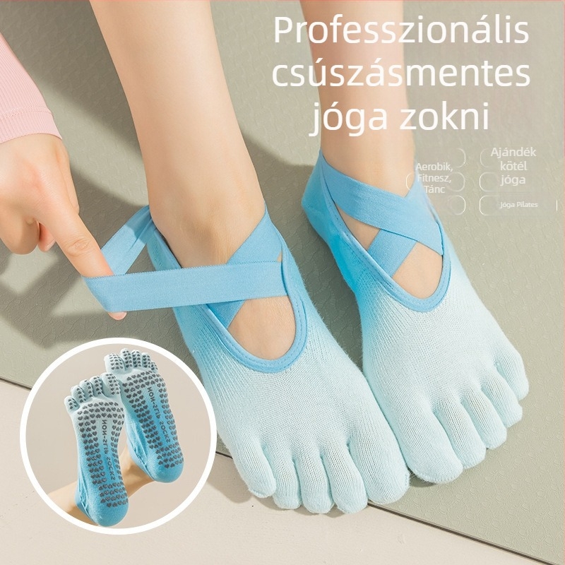 Női ötujjú jóga zokni, csúszásmentes és kopásálló, gradiens mintázat, pamut 70-80%.