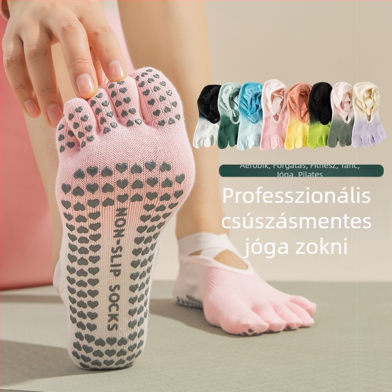 Női ötujjú jóga zokni, csúszásmentes és kopásálló, gradiens mintázat, pamut 70-80%.