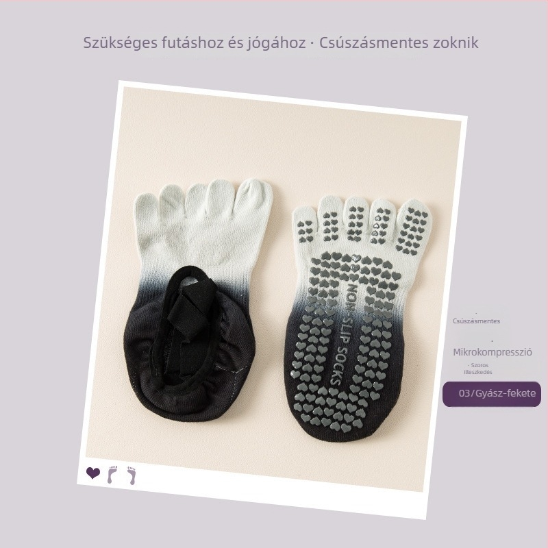 Női ötujjú jóga zokni, csúszásmentes és kopásálló, gradiens mintázat, pamut 70-80%.