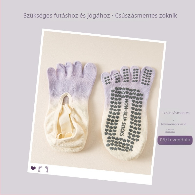 Női ötujjú jóga zokni, csúszásmentes és kopásálló, gradiens mintázat, pamut 70-80%.