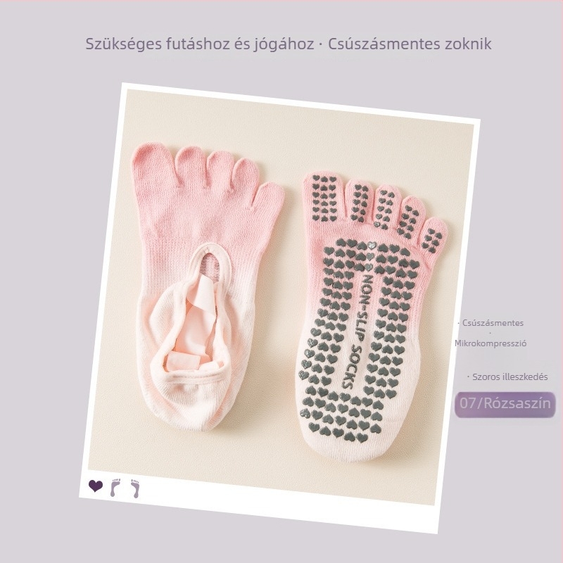 Női ötujjú jóga zokni, csúszásmentes és kopásálló, gradiens mintázat, pamut 70-80%.