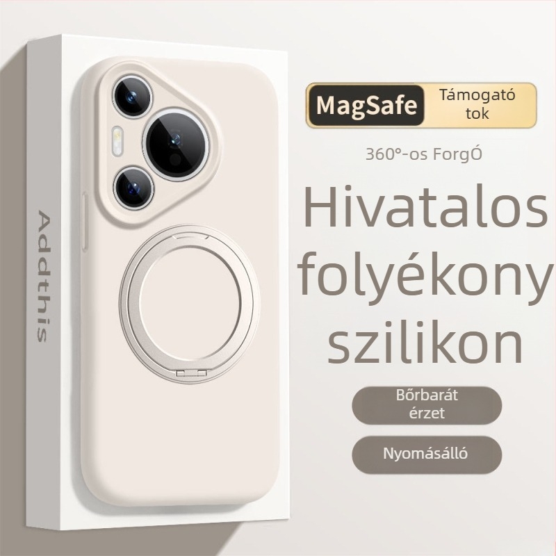 Huawei Mate 80 Pro tok folyékony szilikonból forgó állvánnyal – ütésálló, matt felület, ujjlenyomat-mentes