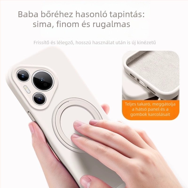 Huawei Mate 80 Pro tok folyékony szilikonból forgó állvánnyal – ütésálló, matt felület, ujjlenyomat-mentes