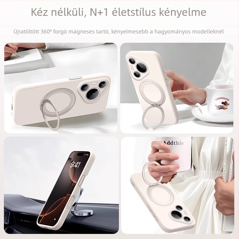 Huawei Mate 80 Pro tok folyékony szilikonból forgó állvánnyal – ütésálló, matt felület, ujjlenyomat-mentes