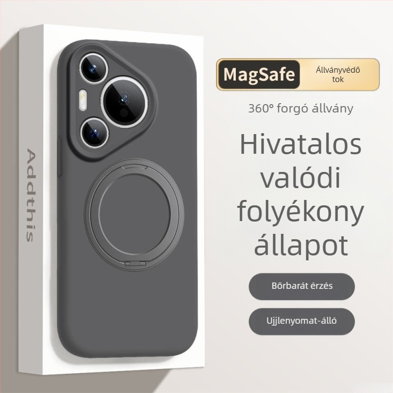 Huawei Mate 80 Pro tok folyékony szilikonból forgó állvánnyal – ütésálló, matt felület, ujjlenyomat-mentes