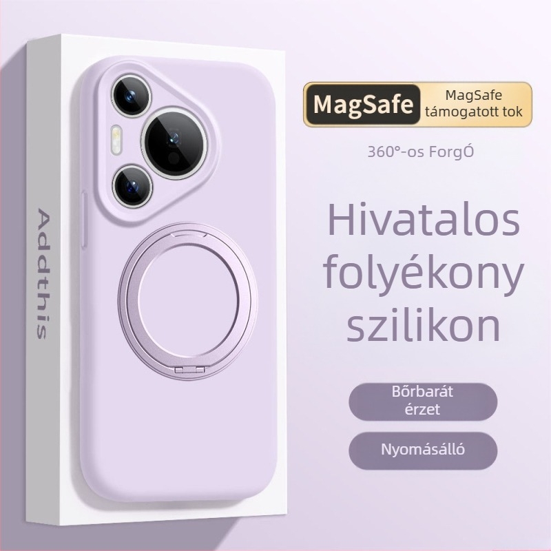 Huawei Mate 80 Pro tok folyékony szilikonból forgó állvánnyal – ütésálló, matt felület, ujjlenyomat-mentes