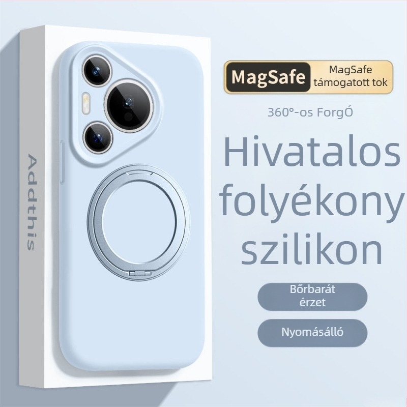 Huawei Mate 80 Pro tok folyékony szilikonból forgó állvánnyal – ütésálló, matt felület, ujjlenyomat-mentes