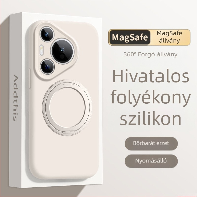 Huawei Mate 80 Pro tok folyékony szilikonból forgó állvánnyal – ütésálló, matt felület, ujjlenyomat-mentes