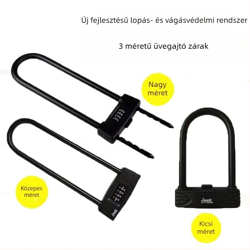 Mechanikus U-formájú zár, HKK-30, ötvözet, 12 mm-es rúd, 75/77/79 mm közötti távolság, üvegajtókhoz, motorkerékpárokhoz, elektromos autókhoz és kerékpárokhoz