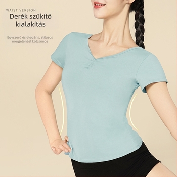 Felnőtt nőknek szóló balettbody – rövid ujjú, mellkasnál gyűrött rész, nyári pamut anyag spandex béléssel, modern tánc