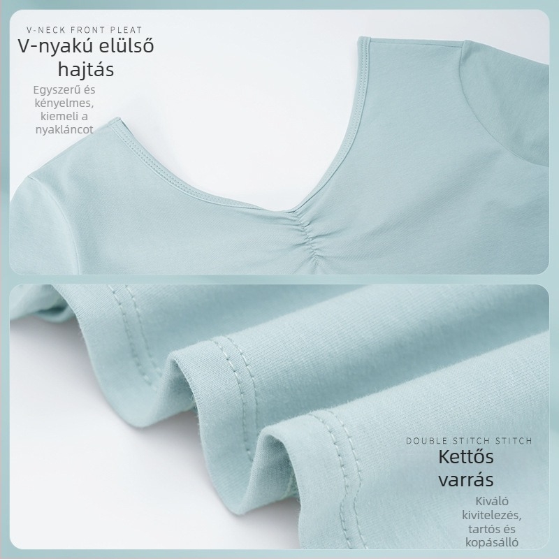 Felnőtt nőknek szóló balettbody – rövid ujjú, mellkasnál gyűrött rész, nyári pamut anyag spandex béléssel, modern tánc