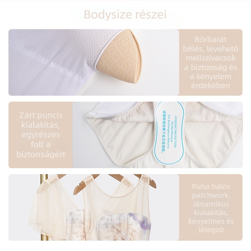 Női felnőtt balett gyakorló bodysuit nyomtatott hálóval, nejlon/poliamid anyag, bélés rayon