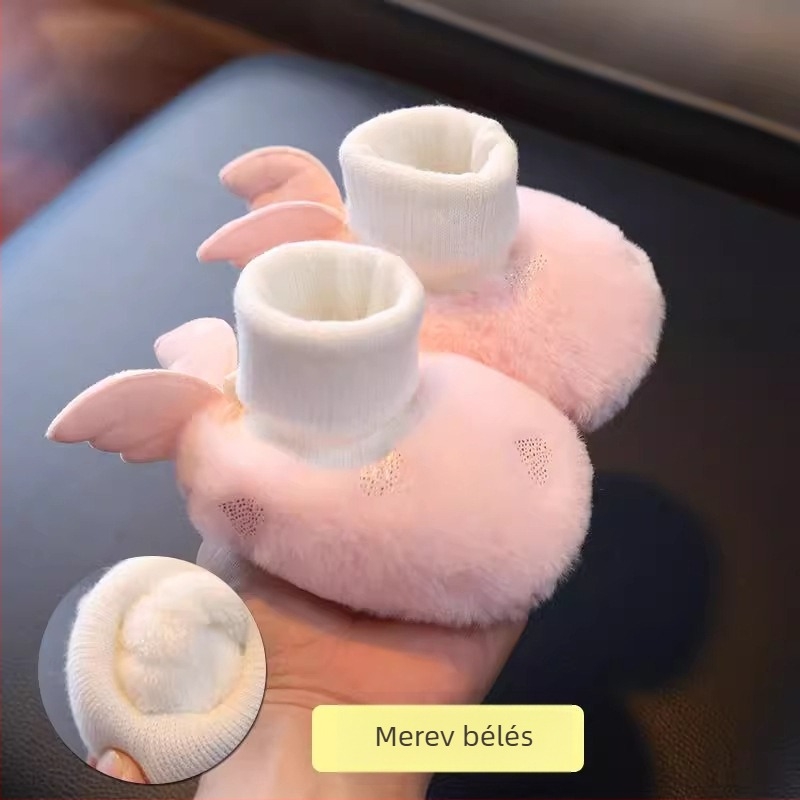 Téli bébi cipő fleece belsővel, puha talppal, 6–12 hónapos korosztálynak, magas bokájú járócipő csúszás elleni dizájnnal