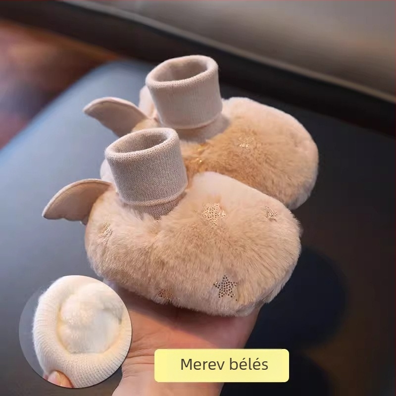 Téli bébi cipő fleece belsővel, puha talppal, 6–12 hónapos korosztálynak, magas bokájú járócipő csúszás elleni dizájnnal