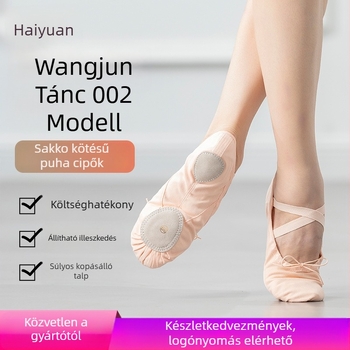 Fűzős balettcipő tornázáshoz, vászon felsőréteg, bőr talp, légáteresztő és könnyű, gyermekeknek