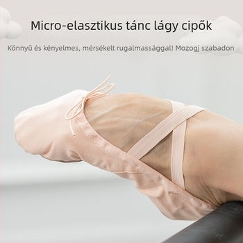 Fűzős balettcipő tornázáshoz, vászon felsőréteg, bőr talp, légáteresztő és könnyű, gyermekeknek