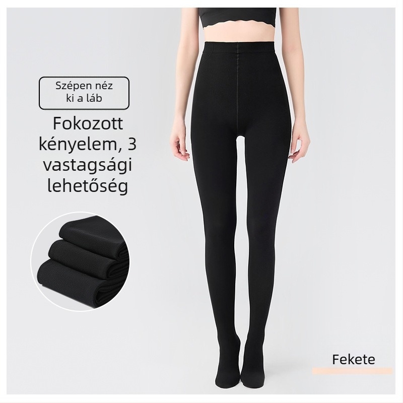 Női bársony fleece-párnázott harisnya, vastag, karcsúsító fazon, egyszínű, nylon 70–80% és spandex <30%, 2024 téli szezon