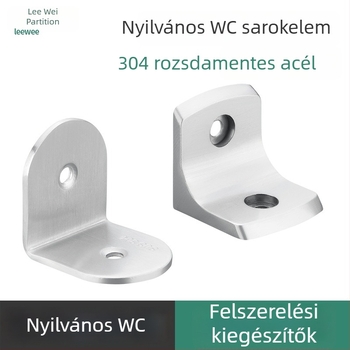 Rozsdamentes acél WC válaszfal csatlakozó, 90°-os derékszög, kefézett felület, két részes készlet