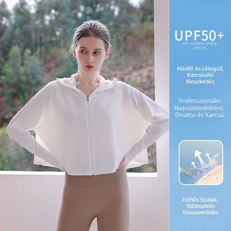 Női külső UV-védett kapucnis széldzseki nylon anyagból, légáteresztő, vízálló, ultra-könnyű, visszaverő éjjeli láthatósági elemekkel