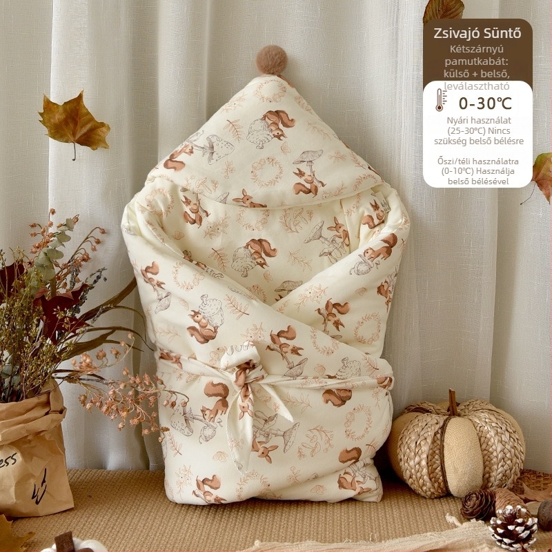 Újszülött téli takaró, 100% pamut quilt, töltet poliészter és pamut, 0.55-1.0 kg, levehető belső pamut réteg