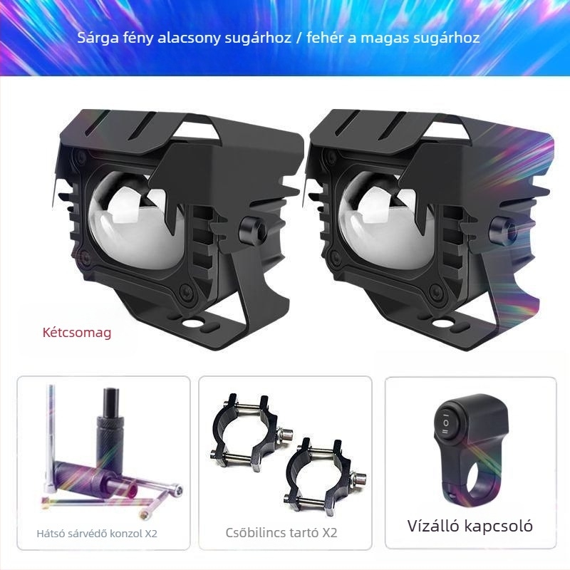 LED motorkerékpár lézeres reflektor, antifog funkcióval, külső szerelés