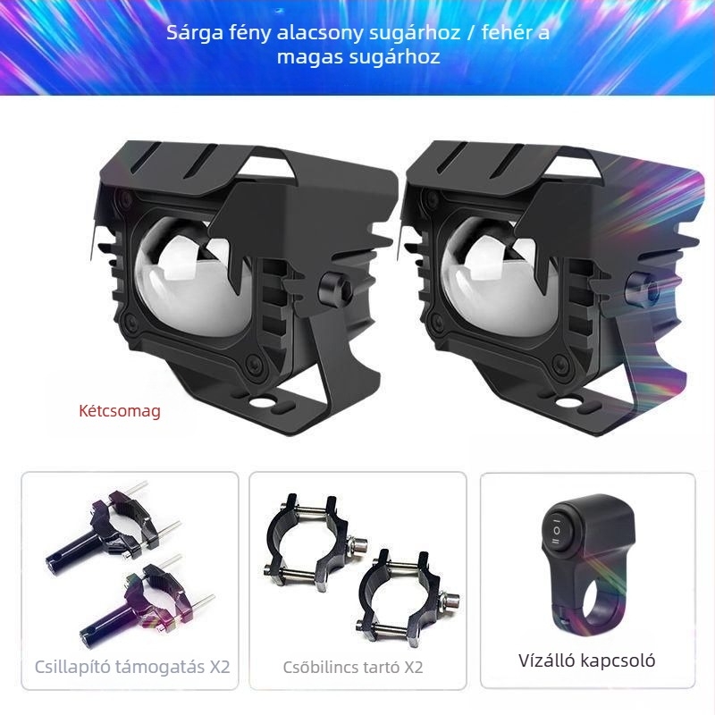 LED motorkerékpár lézeres reflektor, antifog funkcióval, külső szerelés