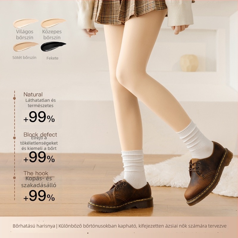 Női testszínű kettős rétegű leggings–harisnya, ősz-tél, természetes nude hatás, vastag fleece-bélés