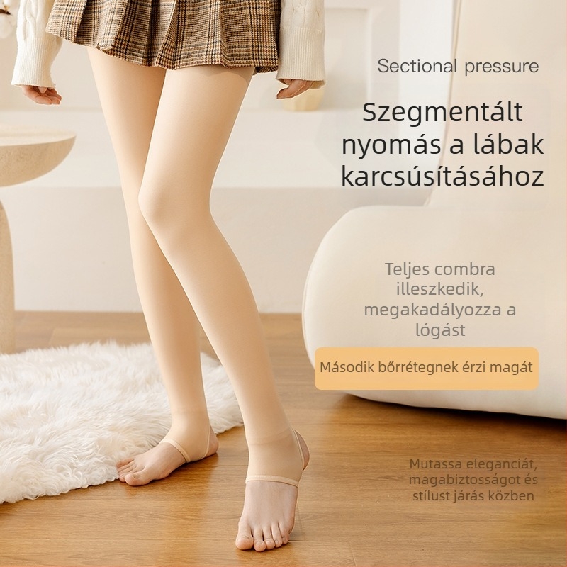 Női testszínű kettős rétegű leggings–harisnya, ősz-tél, természetes nude hatás, vastag fleece-bélés
