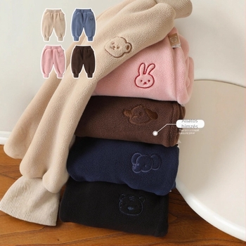 Gyerekeknek készült fleece béléses nadrág, téli, poliészter 95%, 1–3 éveseknek, koreai stílusú casual