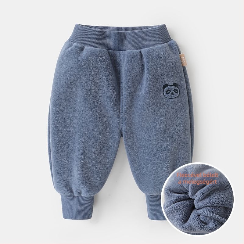 Gyerekeknek készült fleece béléses nadrág, téli, poliészter 95%, 1–3 éveseknek, koreai stílusú casual