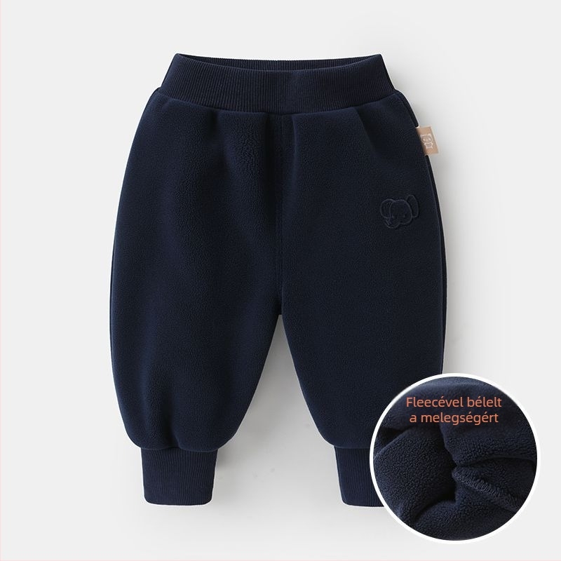 Gyerekeknek készült fleece béléses nadrág, téli, poliészter 95%, 1–3 éveseknek, koreai stílusú casual