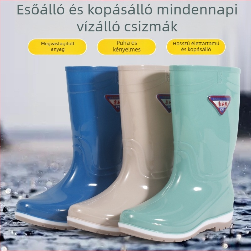 Női középmagas esőcsizmák PVC-ből, csúszásmentes talp, vízálló, slip-on, alacsony sarkú