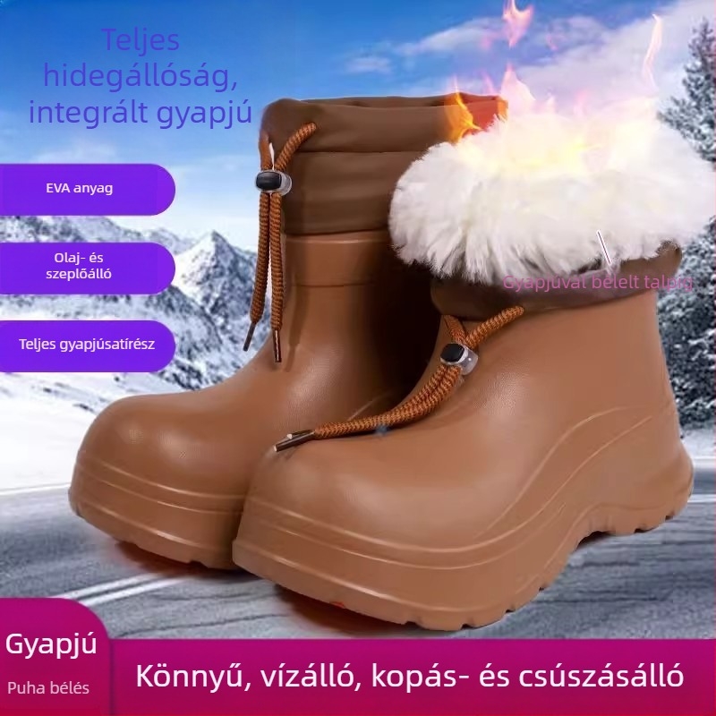 Női EVA esőcsizma középső lábszárig — vastag talp, alacsony sarkú (1–3 cm), slip-on