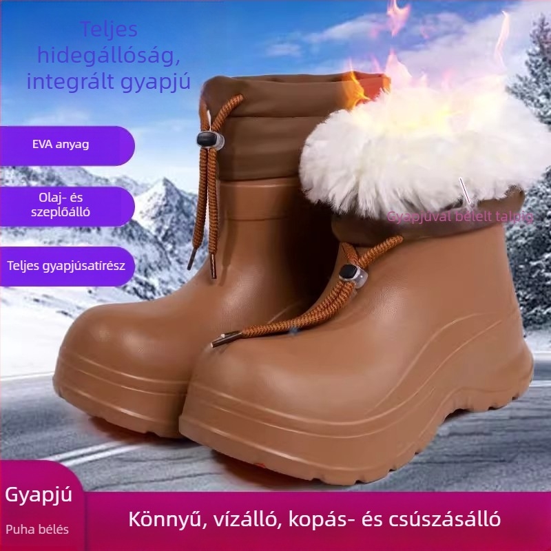 Női EVA esőcsizma középső lábszárig — vastag talp, alacsony sarkú (1–3 cm), slip-on