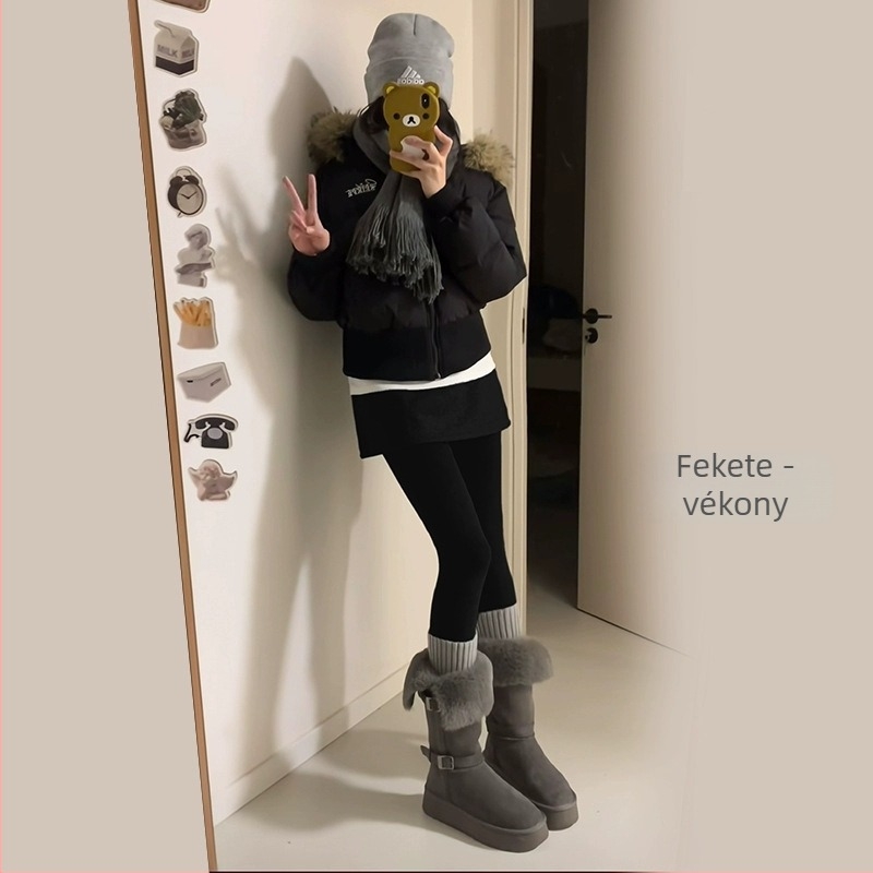 Egybeépített szoknya-nadrág készlet, téli 2024, poliészter, vastag fleece bélés, karcsúsított szabás, hosszú nadrág