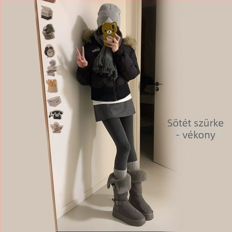 Egybeépített szoknya-nadrág készlet, téli 2024, poliészter, vastag fleece bélés, karcsúsított szabás, hosszú nadrág