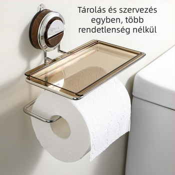 Falihoz rögzíthető vákuum-rögzítéses WC-papír tartó, négyszögletes forma, rozsdamentes acél, elektroplattált felület