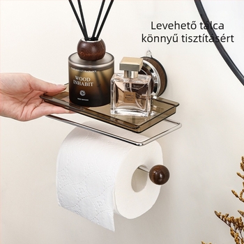 Falihoz rögzíthető vákuum-rögzítéses WC-papír tartó, négyszögletes forma, rozsdamentes acél, elektroplattált felület