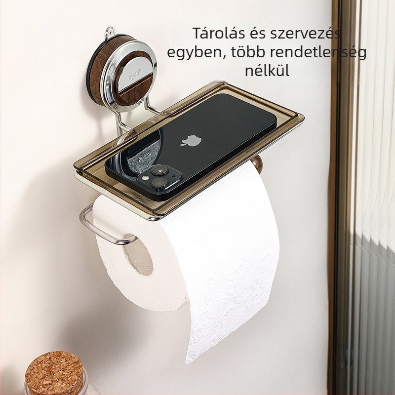 Falihoz rögzíthető vákuum-rögzítéses WC-papír tartó, négyszögletes forma, rozsdamentes acél, elektroplattált felület