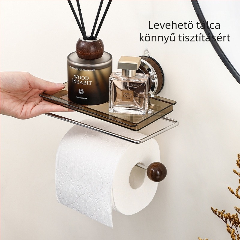 Falihoz rögzíthető vákuum-rögzítéses WC-papír tartó, négyszögletes forma, rozsdamentes acél, elektroplattált felület