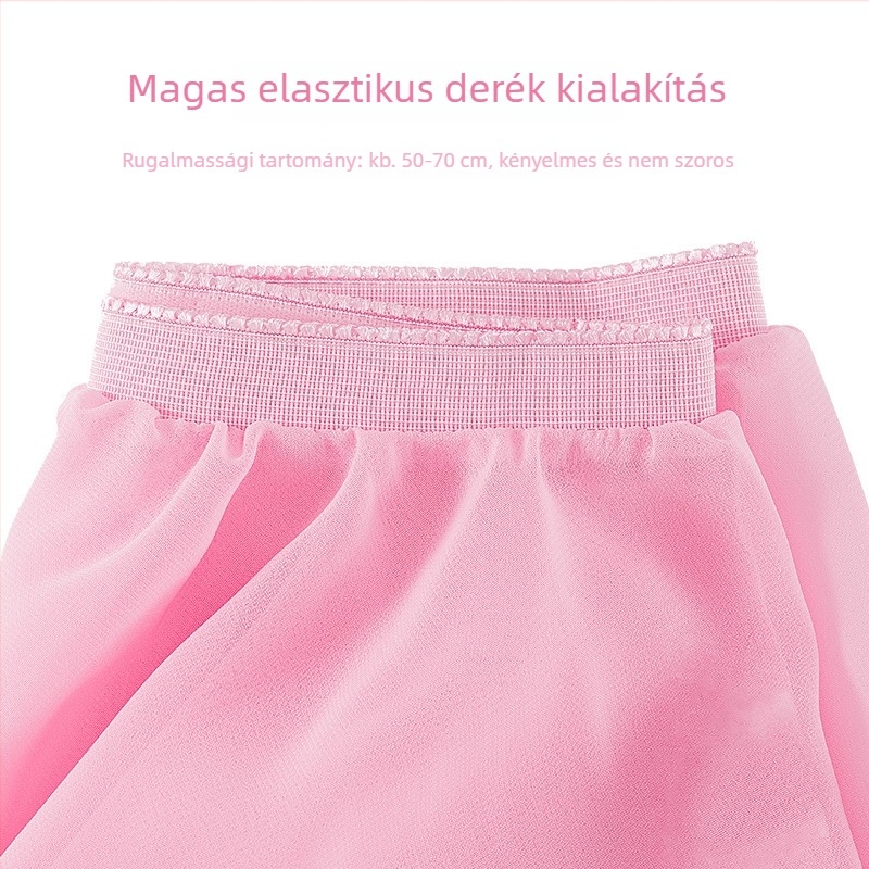 Gyermek balett ruha zsinórral, egyrészes chiffon táncruha, Nylon 90%