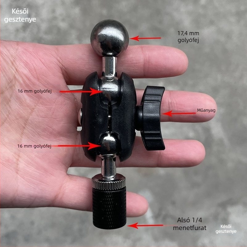 Telefontartó 17 mm-es gömbfejjel és 1/4-inch csavarra szerelhető gimbal-hez — univerzális kerék adapter