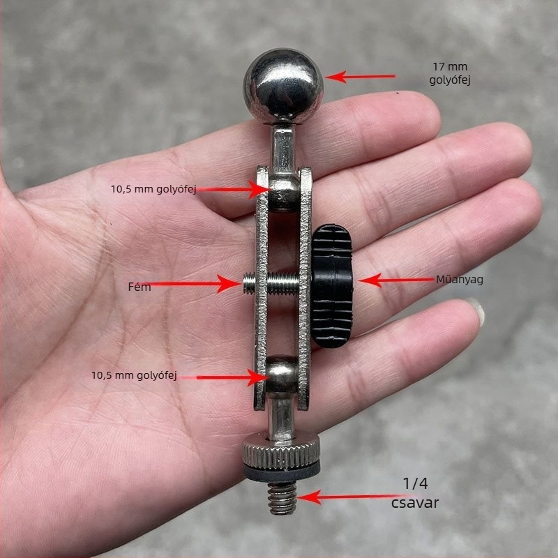 Telefontartó 17 mm-es gömbfejjel és 1/4-inch csavarra szerelhető gimbal-hez — univerzális kerék adapter
