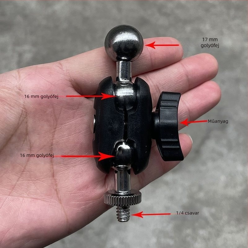 Telefontartó 17 mm-es gömbfejjel és 1/4-inch csavarra szerelhető gimbal-hez — univerzális kerék adapter