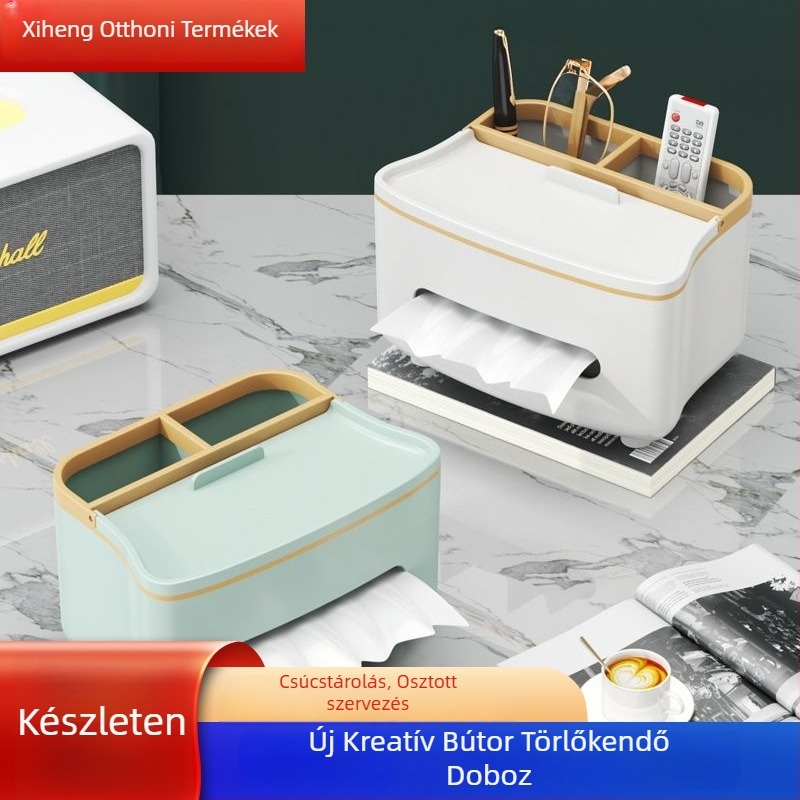 Papírtörlő doboz, PP anyag, levehető papírtörlő, Többfunkciós, autó, nappali és fürdőszoba számára, Modern minimalista asztali dekoráció
