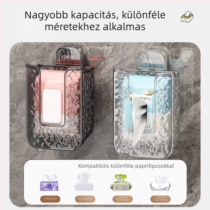 Arctörlő kendő falra szerelhető tároló, műanyagból, modern minimalist dizájn, konyha, fürdőszoba és nappali számára