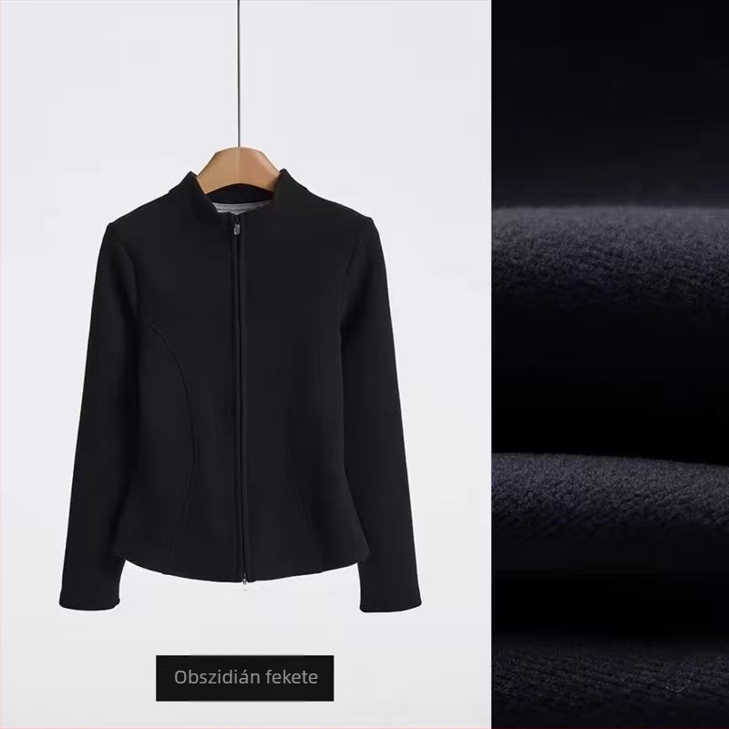 Graphene jóga kabát dupla cipzárral, állógallér, karcsúsított szabás, vastag fleece bélés